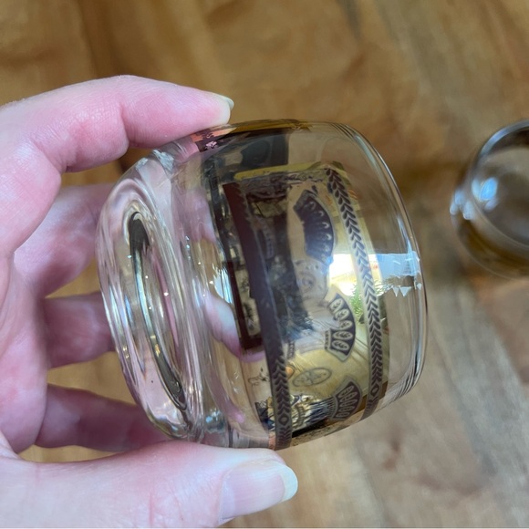 Two Vintage Culver Gold Wheat Roly Poly Glasses Set MCM Cocktail Bar Retro - Picture 3 of 5